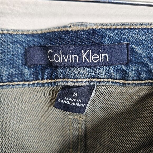 Women's CALVIN KLEIN Straight Leg Jeans Pants MEDIUM WASH BLUE size 16 High Rise - Picture 5 of 7